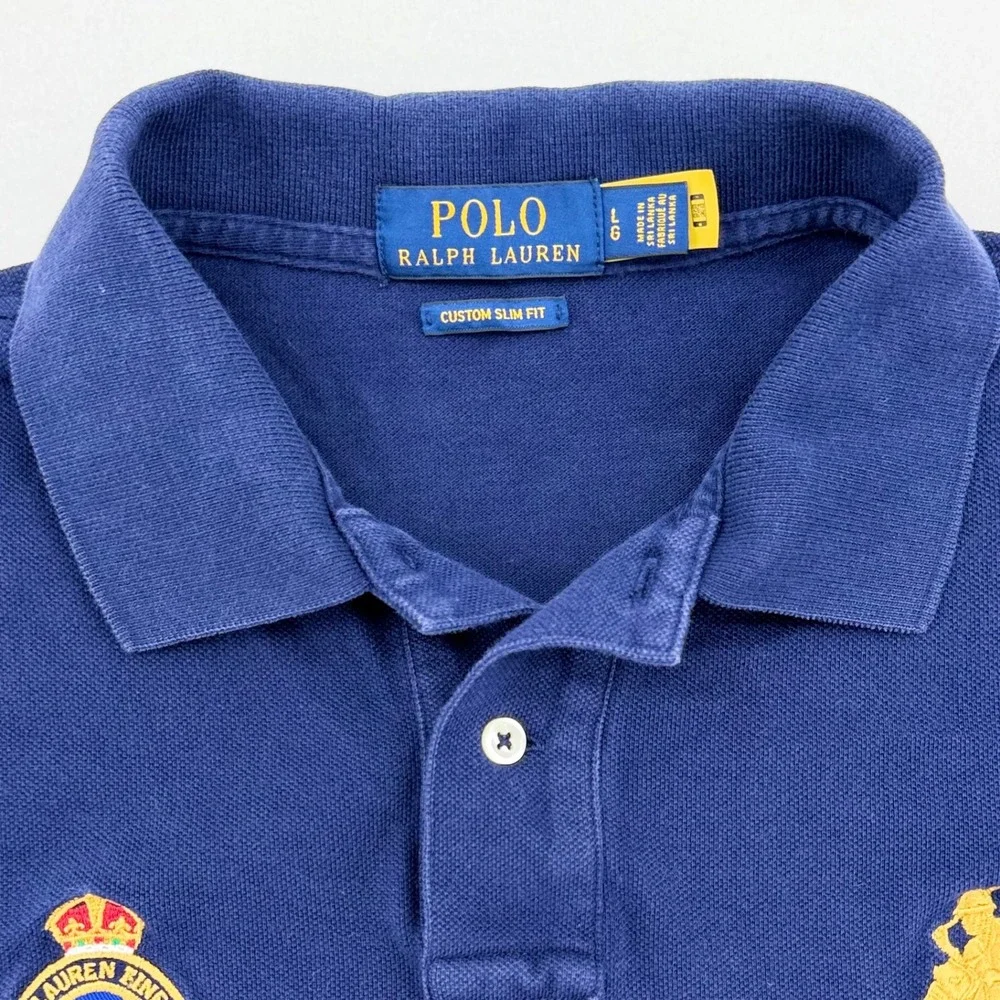 Polo Ralph Lauren Polo Shirt Men L Blue Big Pony Crest Slim Fit Good